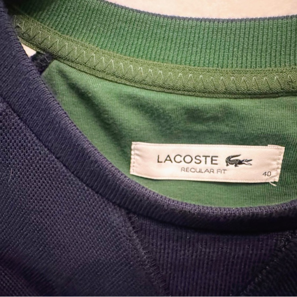 Lacoste Woman’s Navy Crewneck Sweatshirt with Green Logo Sz 40 Large Classic - Picture 3 of 5